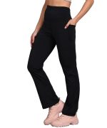 Rock Paper Scissors Premium Flare Gym Pants High Waist Stretchable Flared Leggings with Pockets Gym wear/Active Wear Tights Yoga Pants Zumba/Dance Womens Workout Tights Gym Tight Black