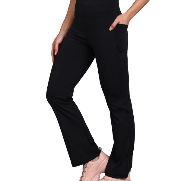 Rock Paper Scissors Premium Flare Gym Pants High Waist Stretchable Flared Leggings with Pockets Gym wear/Active Wear Tights Yoga Pants Zumba/Dance Womens Workout Tights Gym Tight Black