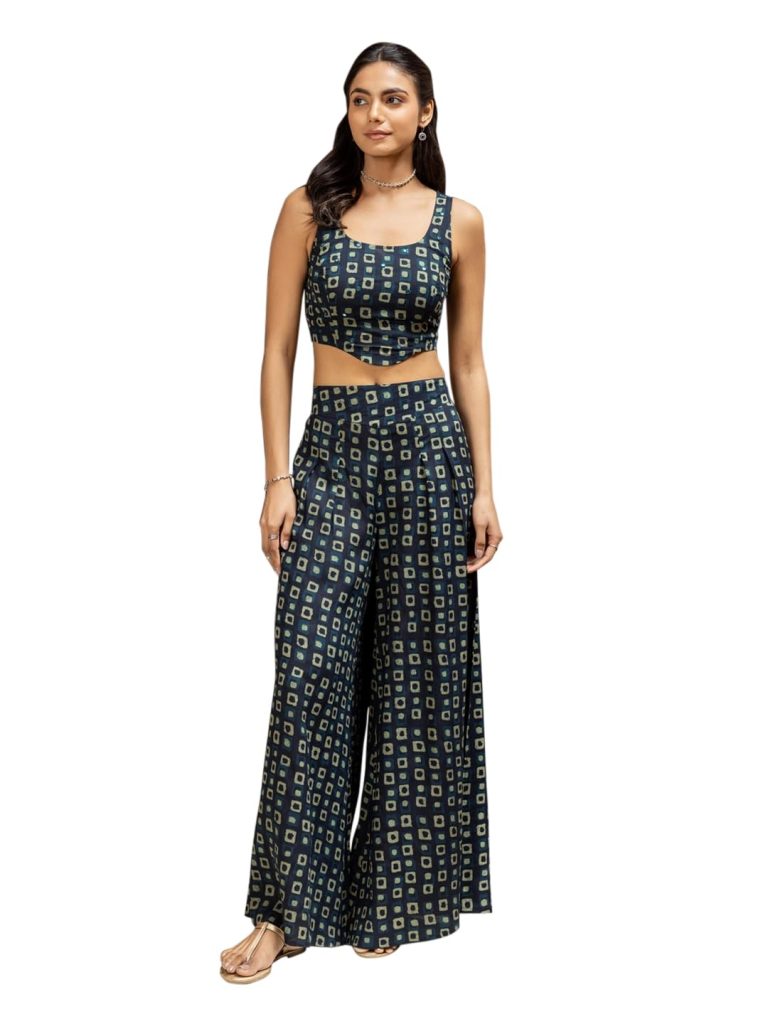 FIORRA Women's Navy Blue Cotton Printed Co-ord Set