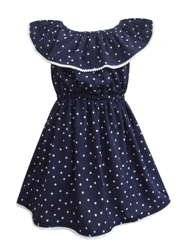 A.T.U.N. (ALL THINGS UBER NICE) Girl's Cotton Skater Knee-Long Knee Length Dress (Gdrs Cel NPD_Navy), Blue, 7-8 Years