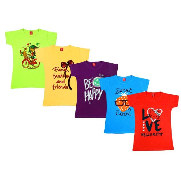 Ezee Sleeves Combo of Girl's Cotton T-Shirt & Top/Half Sleeves T-Shirts for Girls - Pack of 5(Multicolour)