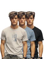 BULLMER Trendy Printed Cotton Blend Crew Neck/Round Neck Half Sleeve Tshirt for Men - Pack of 3