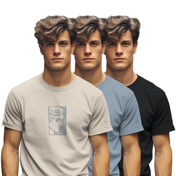BULLMER Trendy Printed Cotton Blend Crew Neck/Round Neck Half Sleeve Tshirt for Men - Pack of 3