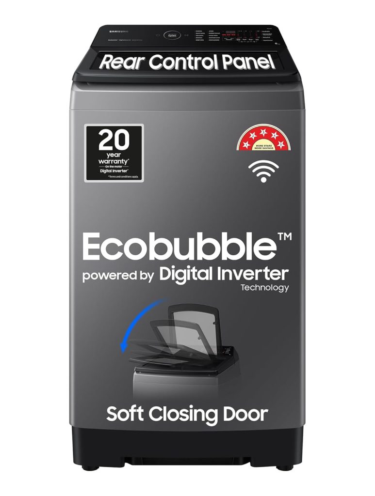 Samsung 9 kg, 5 star, Eco Bubble Technology, Wi-Fi, Soft Closing Door, Fully-Automatic Top Load Washing Machine (WA90BG4542BDTL, Versailles Gray)
