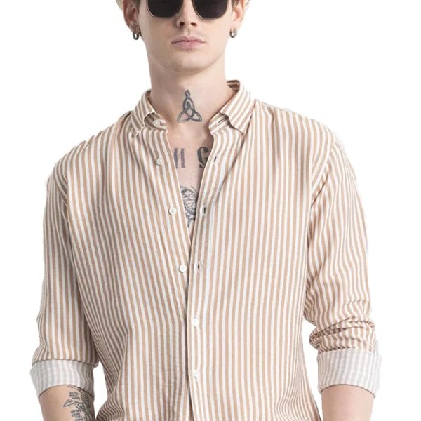 U-Turn Men's Cotton Casual Printed Striped Stylish Latest Shirt for Men