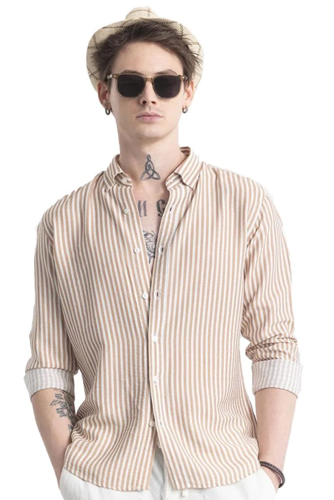 U-Turn Men's Cotton Casual Printed Striped Stylish Latest Shirt for Men