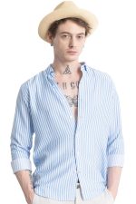 U-TURN Men's Cotton Casual Printed Striped Stylish Latest Shirt for Men