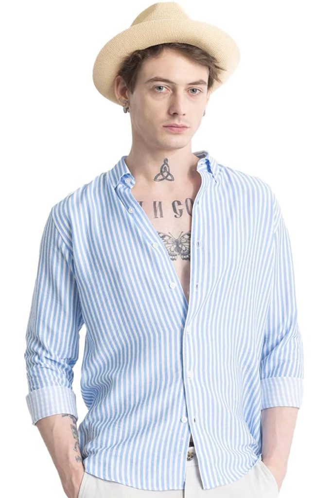 U-TURN Men's Cotton Casual Printed Striped Stylish Latest Shirt for Men