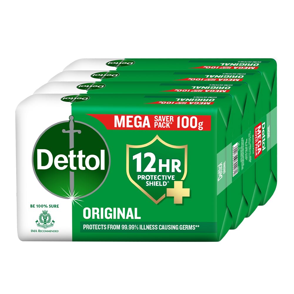 Dettol Original Bathing Soap Bar with 12hr Germ protection (400gm) | Kills 99.99% Germs, 100g (Pack of 4)