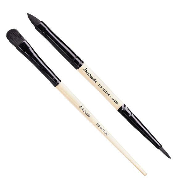 Midazzle Premium Wooden Eye Shadow Brush with Premium Wooden 2 In 1 Lip Filler and Lip Liner Brush Makeup Brush for Makeup Beauty with Smooth Soft Hair Bristles Natural Handle Grip - Set of 2
