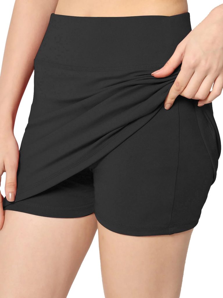 Mehrang Skirt with Shorts for Women's & Girl's Solid High Waist Flared Skater Short Mini Skirt