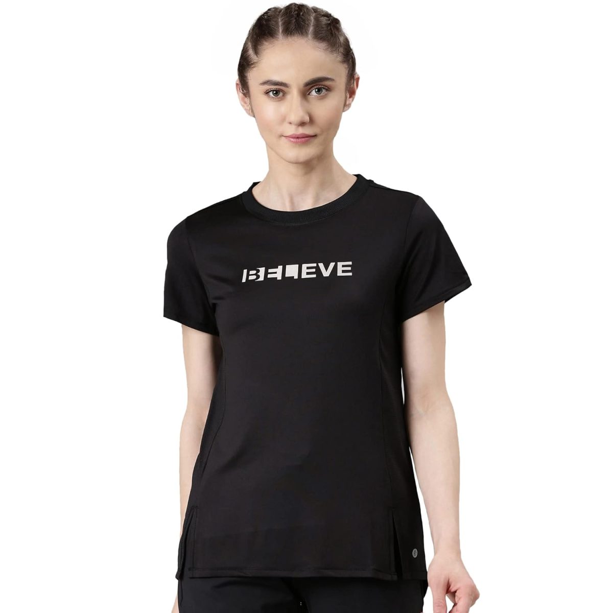 Enamor Womens Athleisure A306-Dry Fit with Antimicrobial & Sweat Wicking Crew Neck Short Sleeve Breathe Active Wear T-Shirt