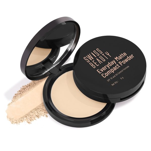 SWISS BEAUTY Everyday Matte Lightweight Compact With Spf 10 For All Skin Types | 12 Hours Of Oil Control | Mattifies Pores And Fine Lines | Comes With Sponge Applicator | Shade- 02 Beige, 9g