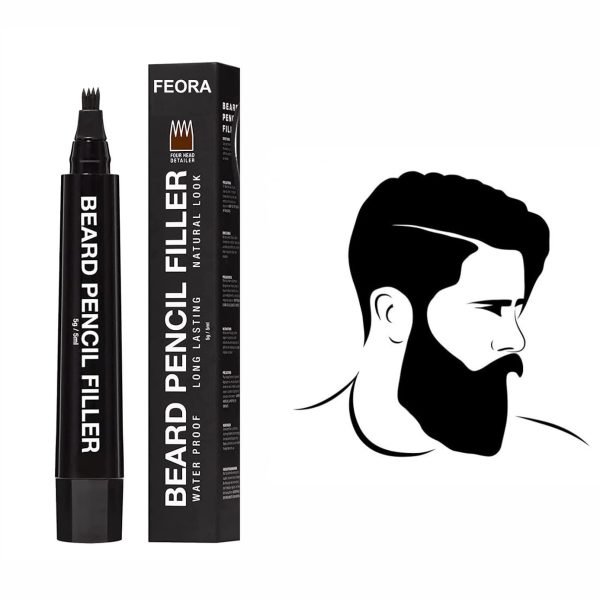 FEORA Beard Color Pencil for Men, Beard Filling Waterproof Sweat Proof Pen Kit for Patchy Areas/Male Mustache Repair Shape, Beard, Moustache & Eyebrows, Enhance Facial Hair, Mustache and Beard