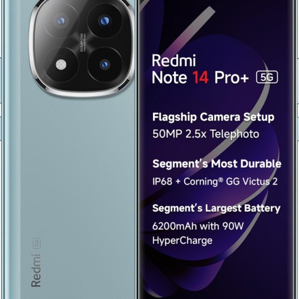 Redmi Note 14 Pro+ 5G (Spectre Blue, 12GB RAM+ 512GB Storage) | Snapdragon 7s Gen 3 Processor | AMOLED Display | Dual Nano-SIM | 6200mAh Battery