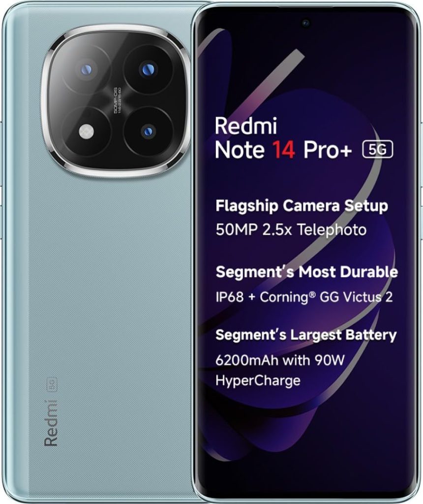 Redmi Note 14 Pro+ 5G (Spectre Blue, 12GB RAM+ 512GB Storage) | Snapdragon 7s Gen 3 Processor | AMOLED Display | Dual Nano-SIM | 6200mAh Battery