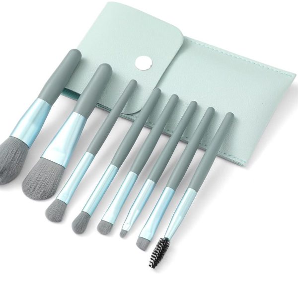 URBANMAC Makeup Brush Set 8PCS Mini With Storage (Blue Gray)