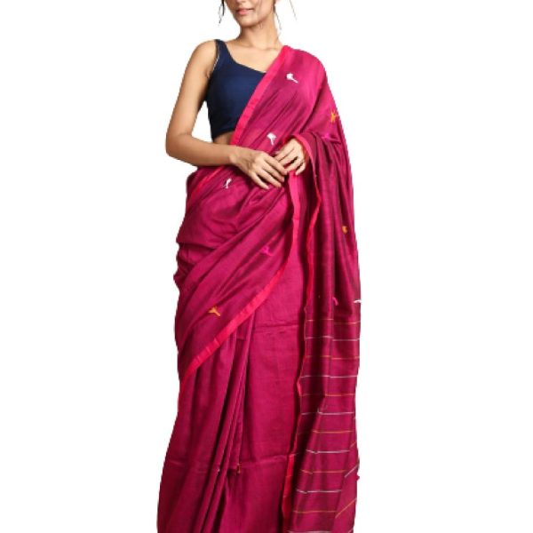 Dutta Saree Ghar Women's Hand Loom Cotton Saree With Blouse Piece (Dutta - 106_Red)