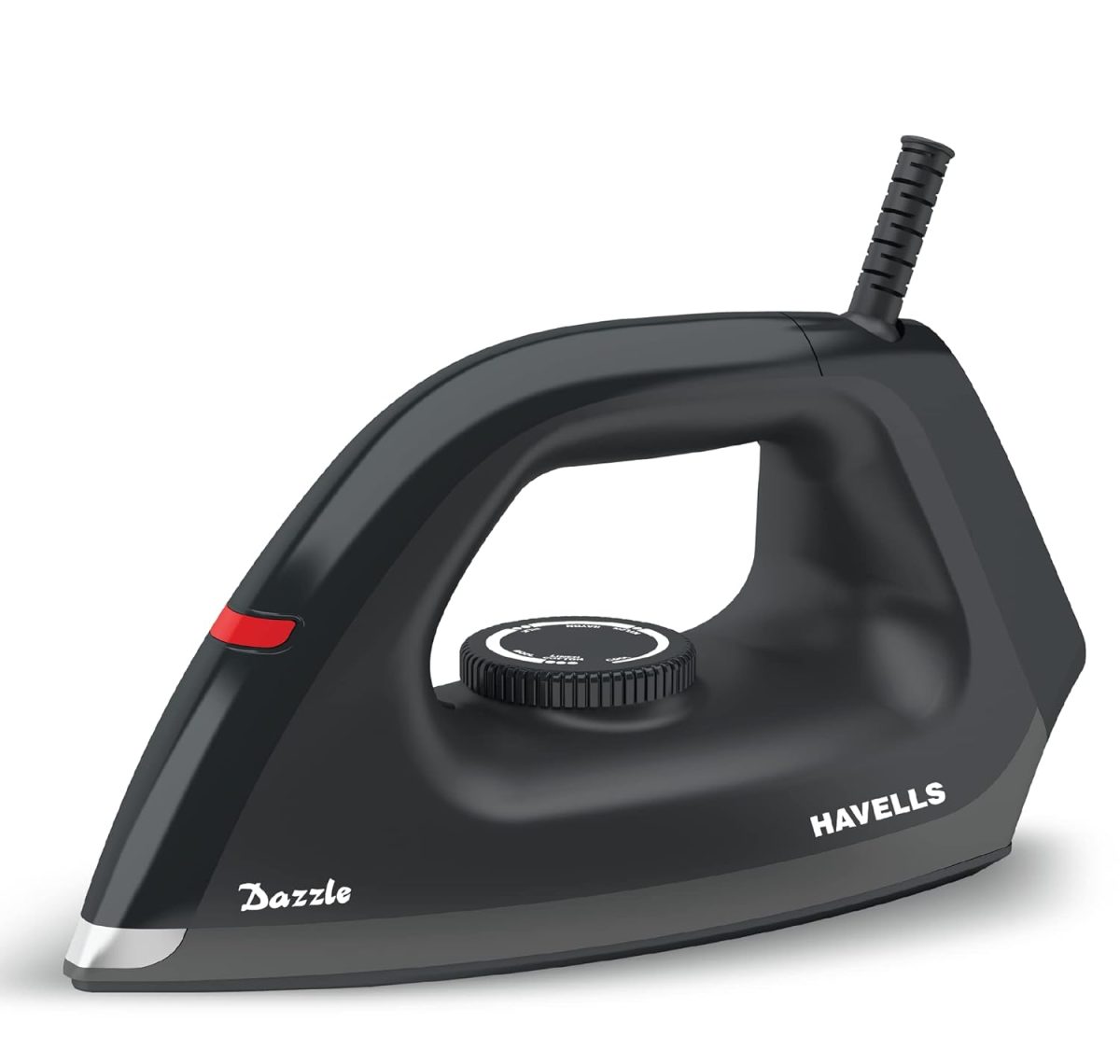 Havells Dry Iron Dazzle 1100 Watts, Iron Press, Greblon Non Sick Sole Plate with German Technology, Shock Proof Body, Aerodynamic Design, 360° Swivel Cord, 2 Year Manufacturer Warranty (Black) Plastic