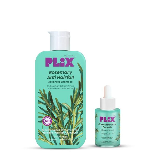 PLIX - THE PLANT FIX Fix Rosemary Advanced Anti Hair Fall Shampoo & Serum | Reducing Hair Loss & Breakage | All Hair Types | Men & Women | Sulphate & Parabeen Free| Dermatologically Tested, 440 g