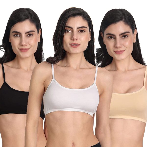 Aimly Women's Cotton Non-Padded Non-Wired Low Coverage Sports Bra Pack of 3
