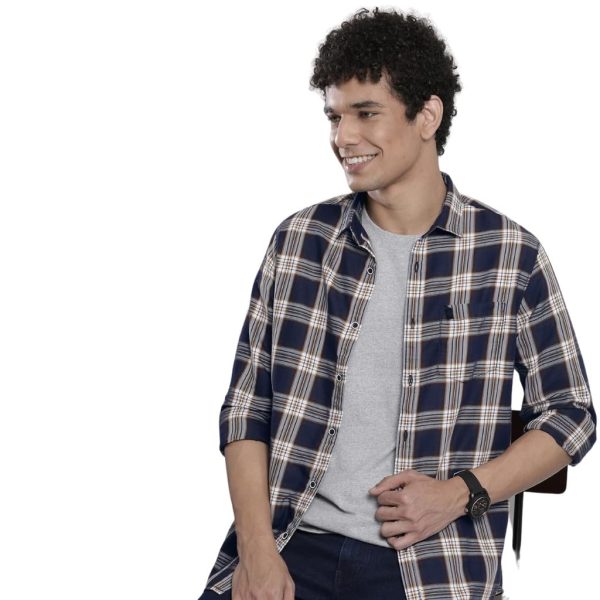 The Indian Garage Co Men's Cotton Regular Fit Checkered Full Sleeves Cutaway Collar Casual Shirt