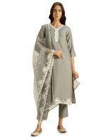 Kaari Women's Solid Color Kurta Set with Dupatta - Straight Fit | Silk Blend Fabric | Embroidery & Lace on Border | Organza Dupatta with Embroidery | Straight Pant with Side Pocket