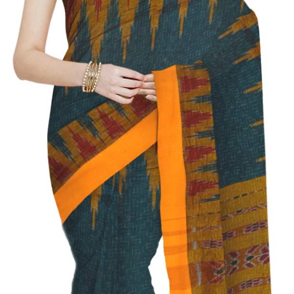 ODISHA HANDLOOM Women's Ikat Silk Saree (o 35_Green)