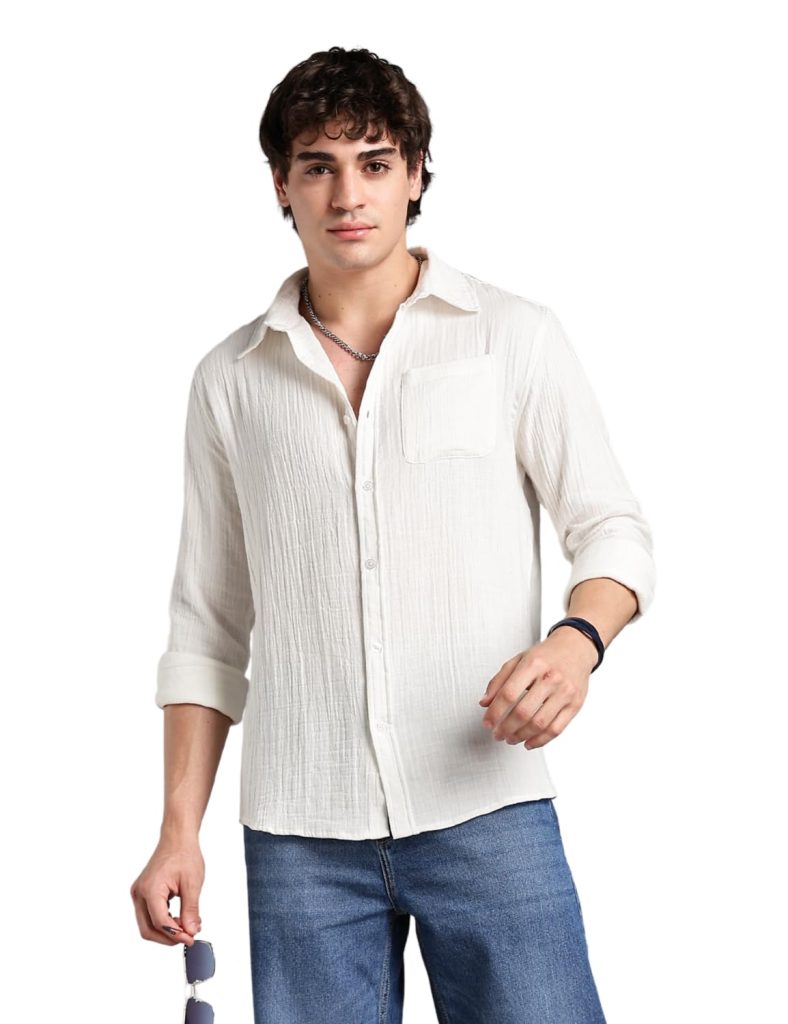 FYLTR Men's Solid Casual Shirt with Patch Pocket with Spread Collar- 100% Cotton | Regular Fit | Full Sleeves | Soft & Comfortable | Summer Shirts for Men