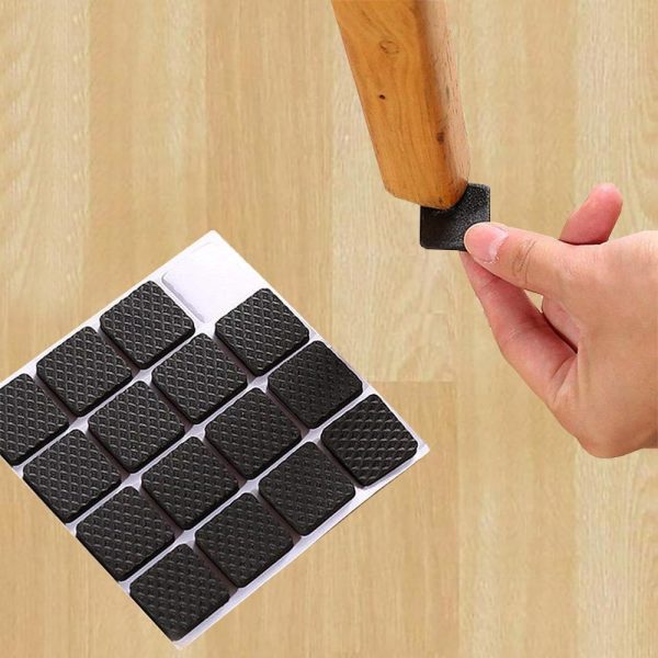 DAZZLIQ 16pc Non-Slip Rubber Square Black Furniture Pads for Floor Protection, Hardwood, Tile, Marble