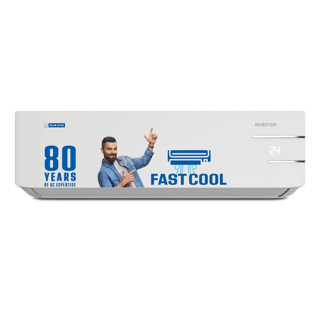 Blue Star 1.5 Ton 3 Star, 60 Months Warranty, Inverter Split AC (Copper, 5 in 1 Convertible, Turbo Cool, Energy Saver, Blue Fins, ID318YKU, White)