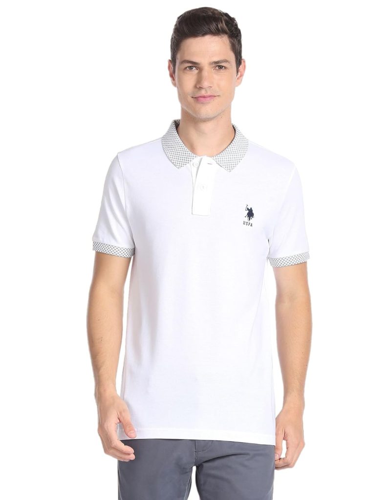 U.S. POLO ASSN. Men's Ribbed Collar Pure Cotton Slim Fit Polo Shirt