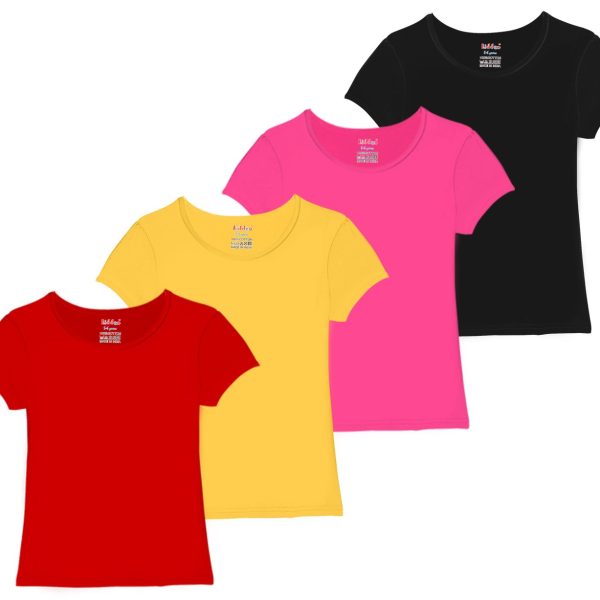 kiddeo Girls Solid Halfsleeve t Shirts (Pack of 4)