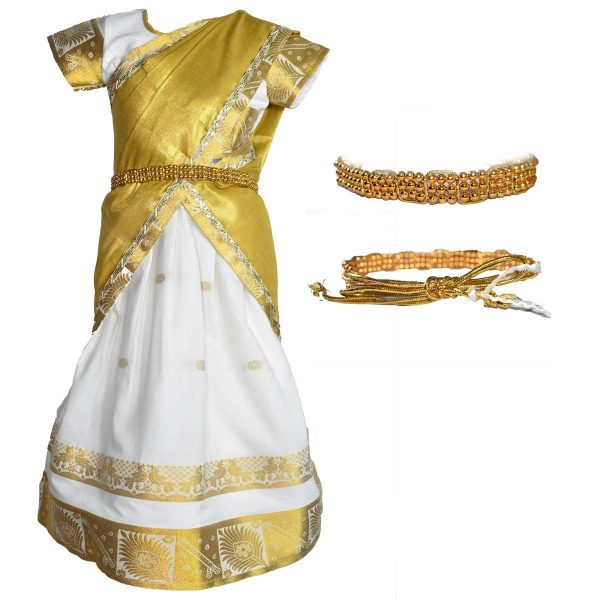 AMIRTHA FASHION Girls Traditional Lehenga Choli KERALA MUNNOR PATTU WITH WAIST BELT (AMFRHSK)