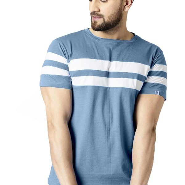 RodZen Men's Cotton Half Sleeve Regular Fit Striped T-Shirt