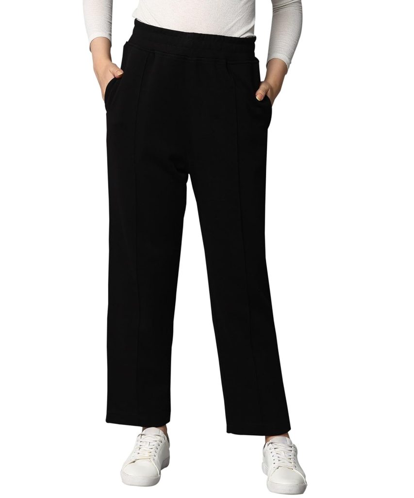 Alan Jones Clothing Women’s Stretch Straight Trousers | Straight Fit with Pin Tucks | Side Pockets | Concealed Drawstring Waist | Stretch Fabric