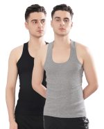 Dollar Bigboss Men's Derby Black & Grey Melange RN Vest (Pack of 2)