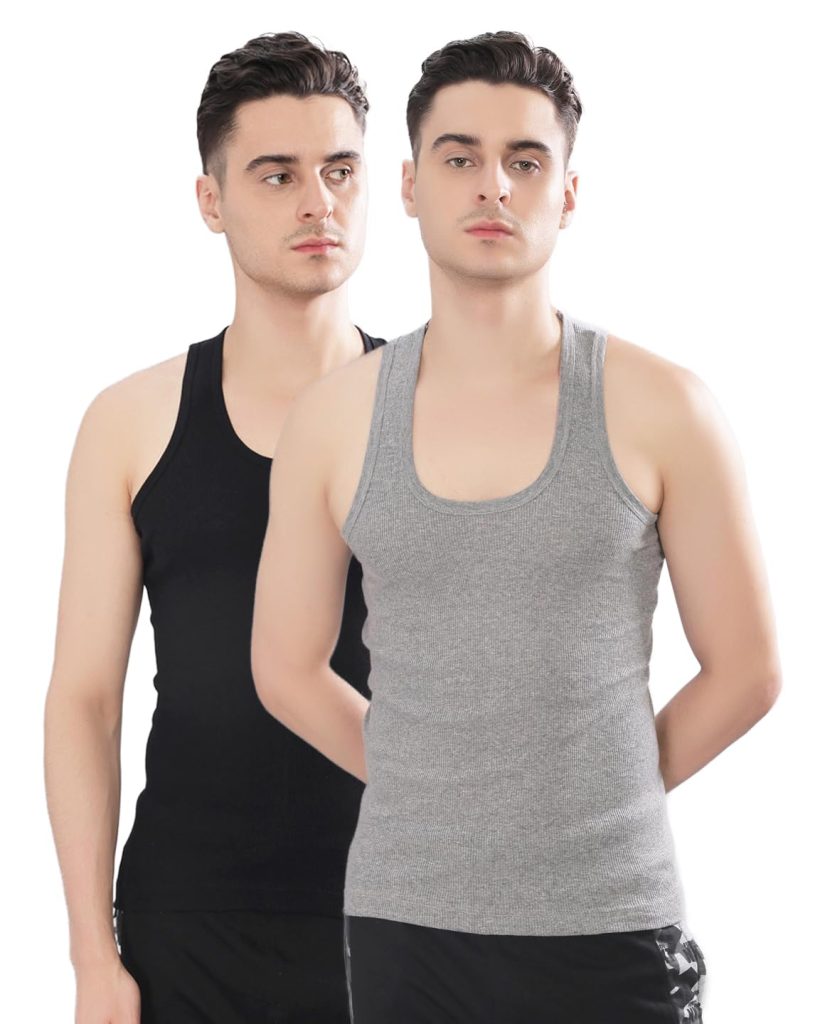 Dollar Bigboss Men's Derby Black & Grey Melange RN Vest (Pack of 2)