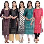 Pinkmint Women's Printed Kurti for Women's Round Neck Straight Kurti for Women (Pack of 5)