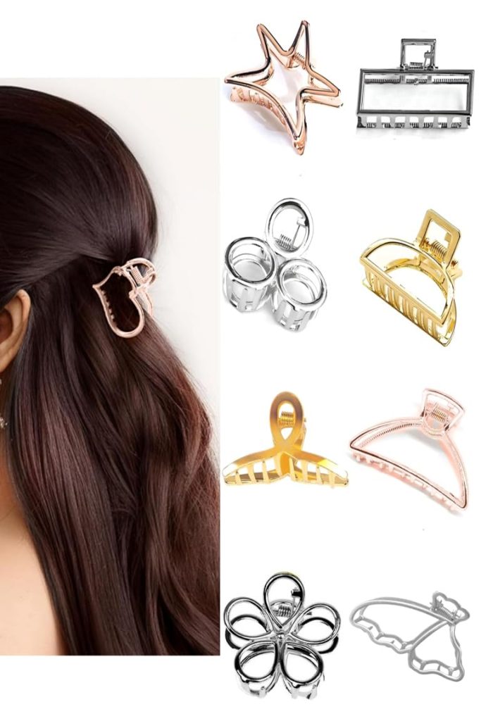 THE MARKETVILLA Hair Clips for Girls Woman - Pack of 8, Metal Claw Clips for Women Aesthetic, Clutchers for Hair, Cute Stylish Clature for Ladies (Medium Size)