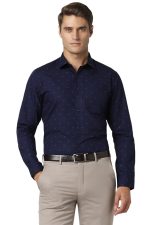 Peter England Men's Cotton Slim Fit Ditsy Printed Full Sleeve Shirt