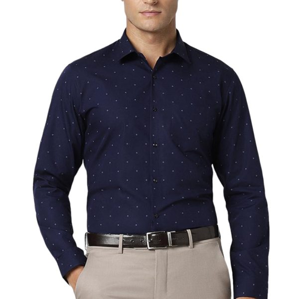 Peter England Men's Cotton Slim Fit Ditsy Printed Full Sleeve Shirt
