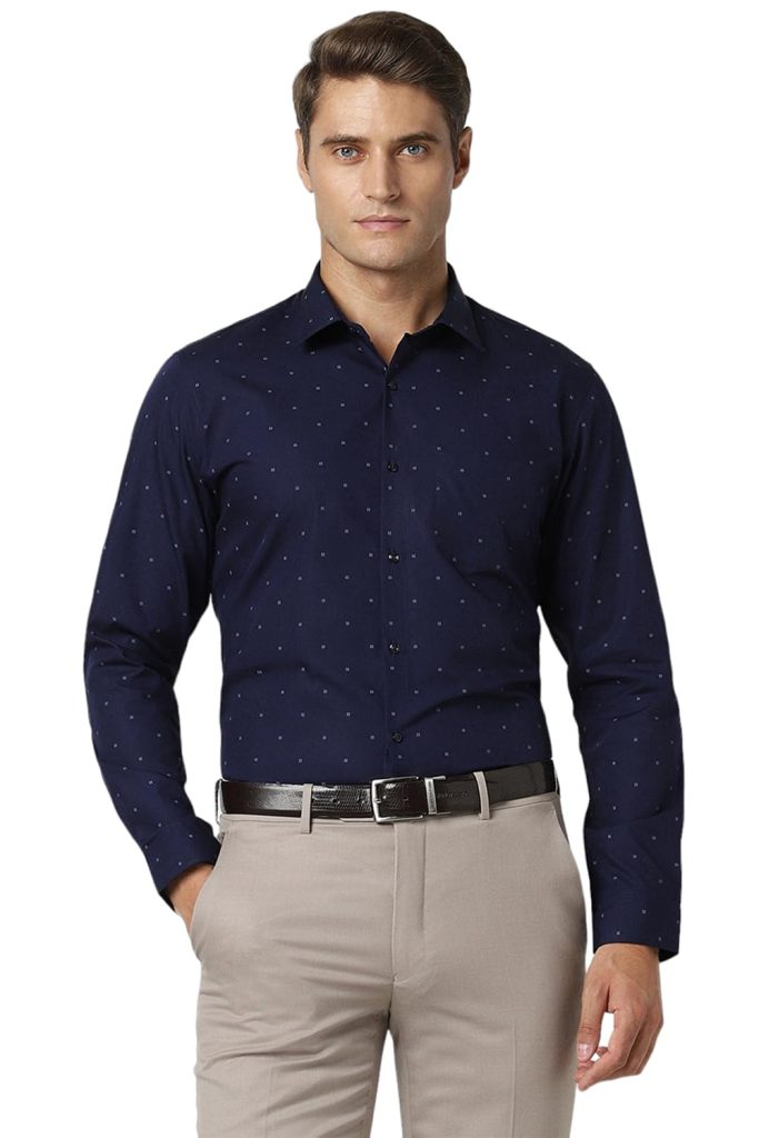 Peter England Men's Cotton Slim Fit Ditsy Printed Full Sleeve Shirt