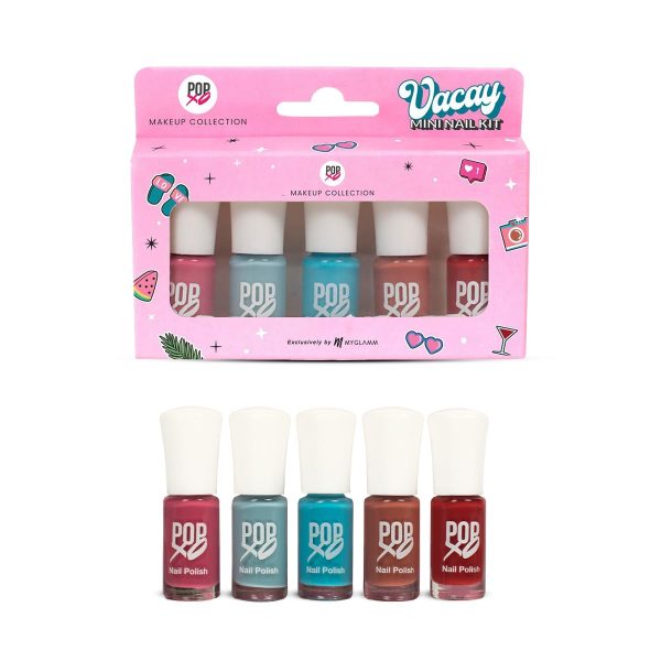 MyGlamm POPxo Makeup - Mini Nail Kit - Vacay - 15ml (Set of 5) | Glossy Nail Polish Set | Long Lasting & High Gloss Effect | Chip Resistant Nail Paints | Cruelty-free & Vegan