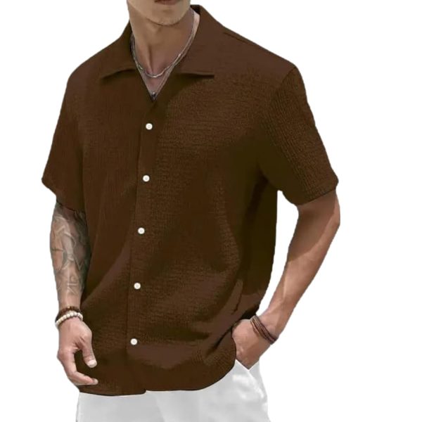 MiraMichi Men's Slim Fit Half Sleeve Polycotton Casual Shirt - Solid Pattern, Hip Length, Ideal