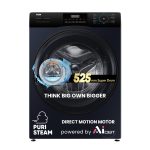 Haier 9 Kg 5 Star Powered by AI-DBT with Direct Drive Technology, PuriSteam, 525mm Super Drum Fully Automatic Front Load Washing Machine (EFL90-DM14IBIEBK,In-Built Heater,Steel Drum,Black)