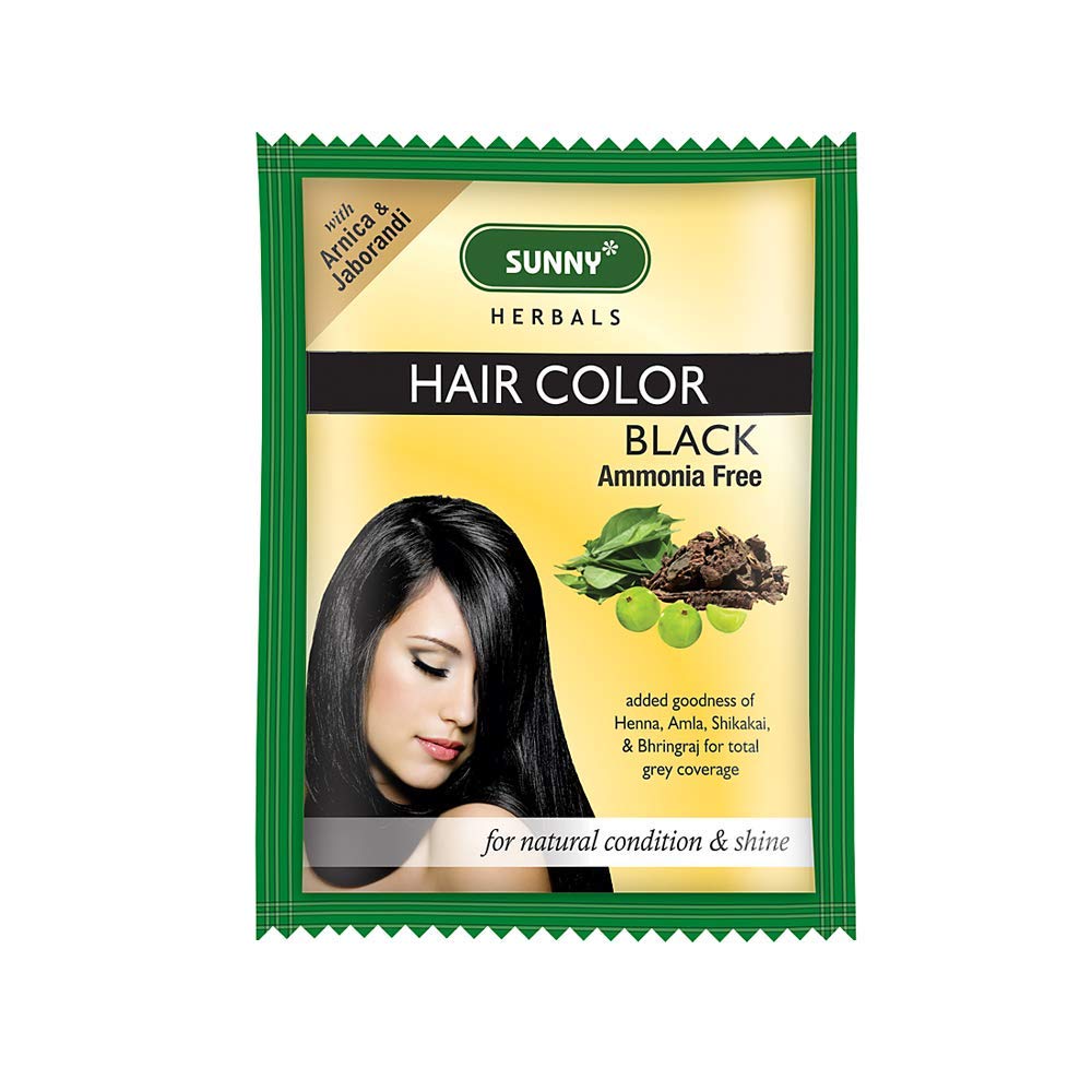 Sunny Herbals Hair Color Black With Unique Blend of Henna, Amla, Shikakai & Bhringraj Herbs | Penetrates Every Strand and Colors From Root To Tip | Ammonia Free | Unisex Hair Color For All Hair Type, (Pack of 6)