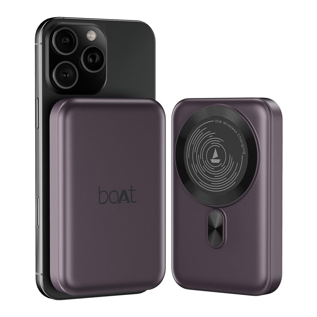 boAt New Launch EnergyShroom PB331 (Magsafe) 10000mAh Magnetic Wireless Powerbank, 15W Wireless & 22.5W Wired Charging for (iPhone 16,15,14,13 & 12, Android & Other Qi Enabled Devices) (Purple)