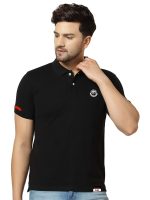 London Hills Men's Half Sleeve Cotton Blend Casual Polo Neck Regular Fit Non-Shrinkable Black T-Shirt (with Badge on Chest)