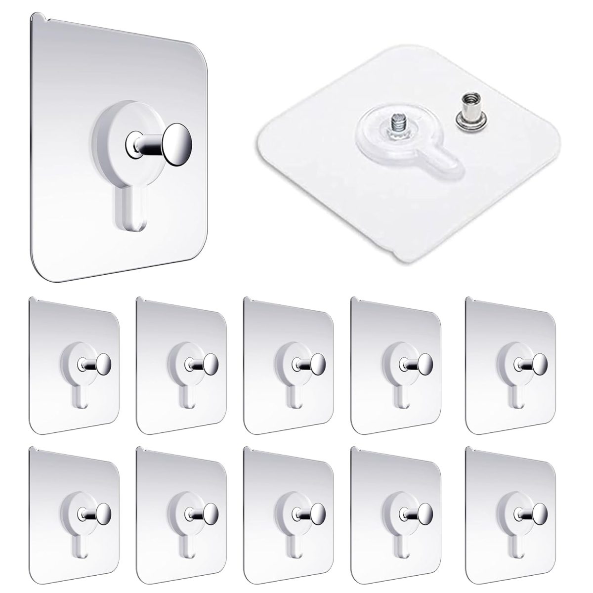 Misamo Enterprise Wall Hooks Without Drilling Waterproof Hooks for Bathroom Shower Kitchen Keys Door Outdoor Home Improvement Utility Hook (Pack of 10, Photo Frame Hook) Clear, Stainless Steel